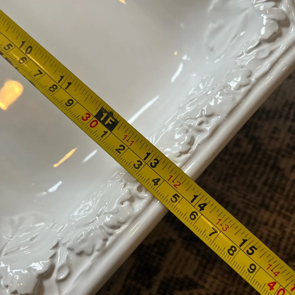 Set of 2 Vintage CWC Italian White Octagonal Dish Embossed Ceramic 13” x 9.25